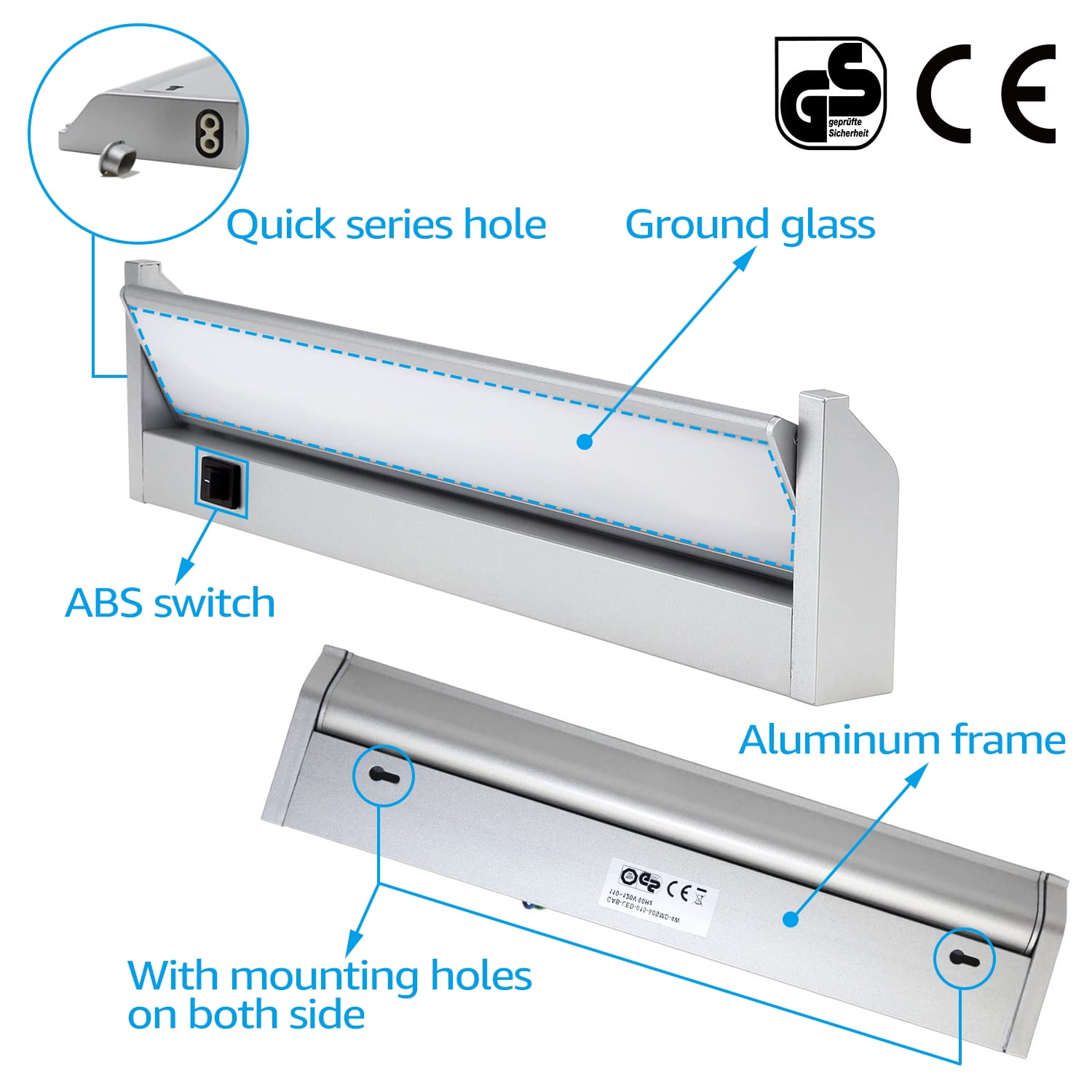 2 Pack LED Under Cabinet Lighting, 120V Rotatable Lens, Aluminum Housing, 3000K Warm White, 14" Inch, Kitchen Study Light