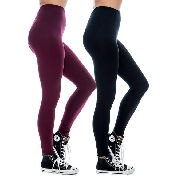 Women & Plus Soft Cotton Active Stretch Ankle Length Lightweight Leggings : 2PK-Black/Burgundy (Ankle Length), M