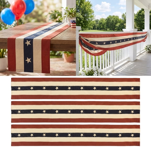 YZZZJZQL 1PCS Vintage Distressed Star Stripe Patriotic Banner Red White Blue Flag Swag for Porch Railing Table Decor, 4th of July USA Independence Day Indoor Outdoor Party Hanging Ornament