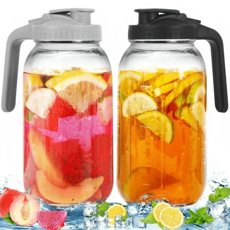 YFLXDMLYYSC 2 Pack 64 Oz Sun Tea Jar, Pitchers With Lid, Half Gallon Mason Jar Pitcher, Glass Pitchers With Lid, Sun Tea Pitcher For Ice Tea
