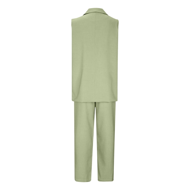 Women's Sleeveless Vest & Wide Leg Pants Suit Set – Business Casual Blazer Outfit For Office Or Work