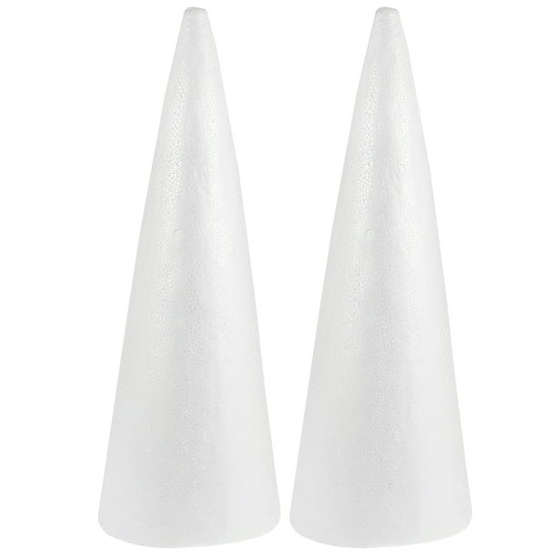 2 conos de espuma para árbol de Navidad, accesorios para manualidades infantiles, conos de espuma en forma de cono, hechos a mano, color blanco sólido (38 x 13,5 cm)