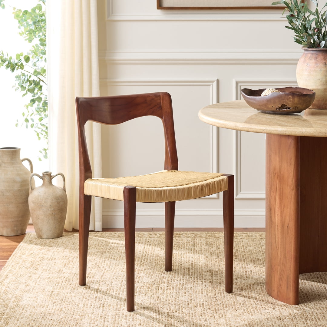 Safavieh Sezja Wicker Scandinavian Wood Dining Side Chair, Walnut/ Natural
