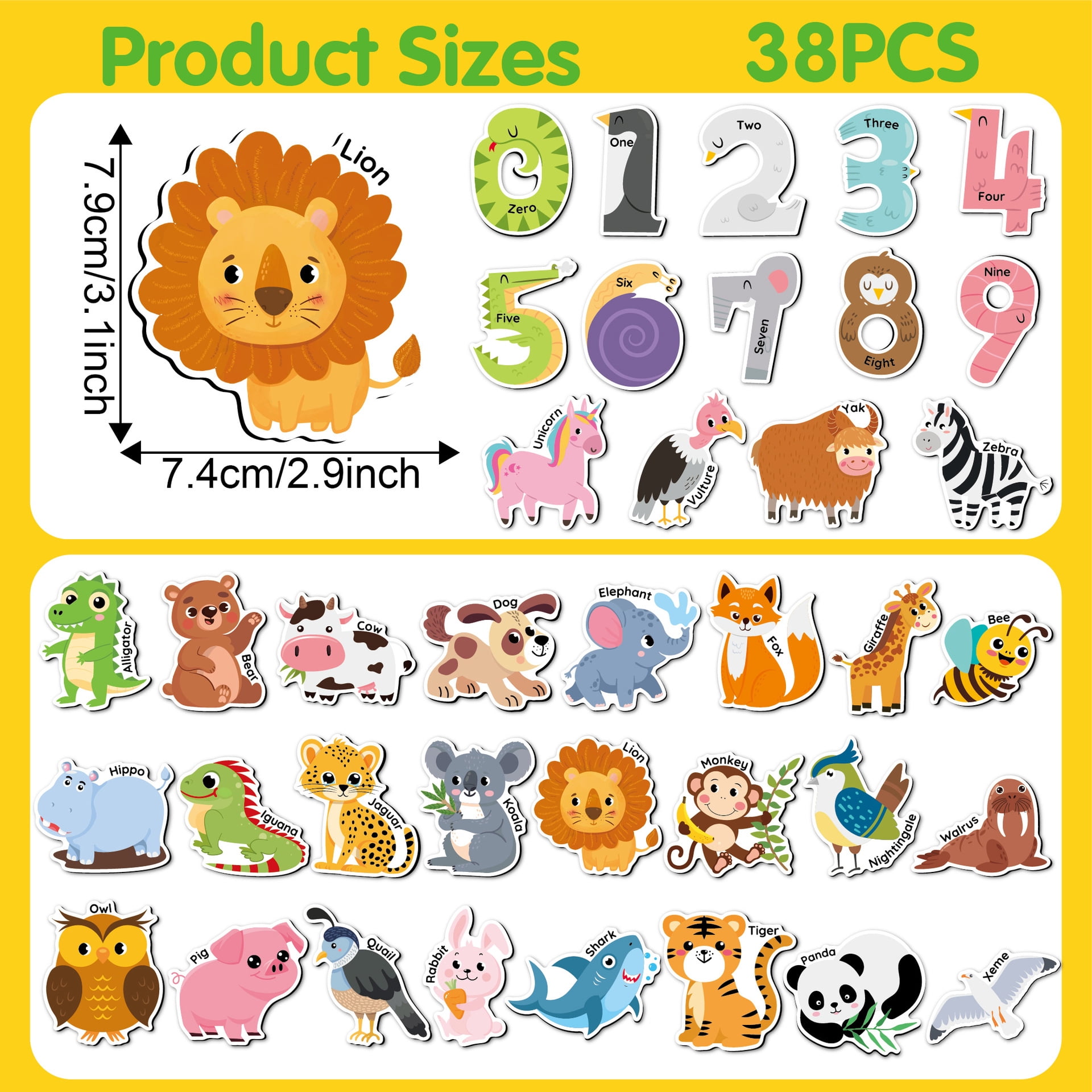 Wooden Fridge Magnets for Toddlers – 38Pcs Cute A-Z Animals & Numbers, Large Refrigerator Animals Magnets Set for Kids, Preschool Learning Full Back Magnetic Refrigerator Magnets for Ages 2+