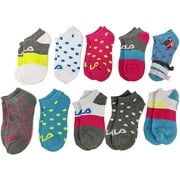 Fila Kids Girls 10-Pack Half Cushion No Show Socks with Hair Ties (Dotted - Blue, Girls Small (Shoe Sizes 7-10))