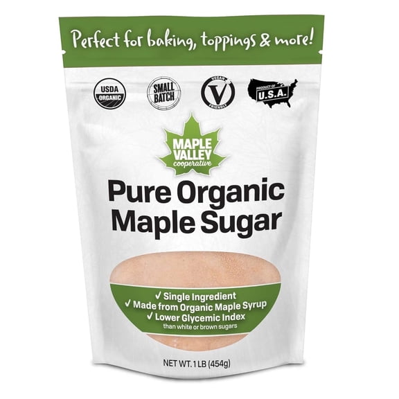 Maple Valley Organic Pure Maple Sugar Granulated, Natural Sugar Alternative, Good in Coffee, Baking, Cooking, Made in USA, 1 lb Bag