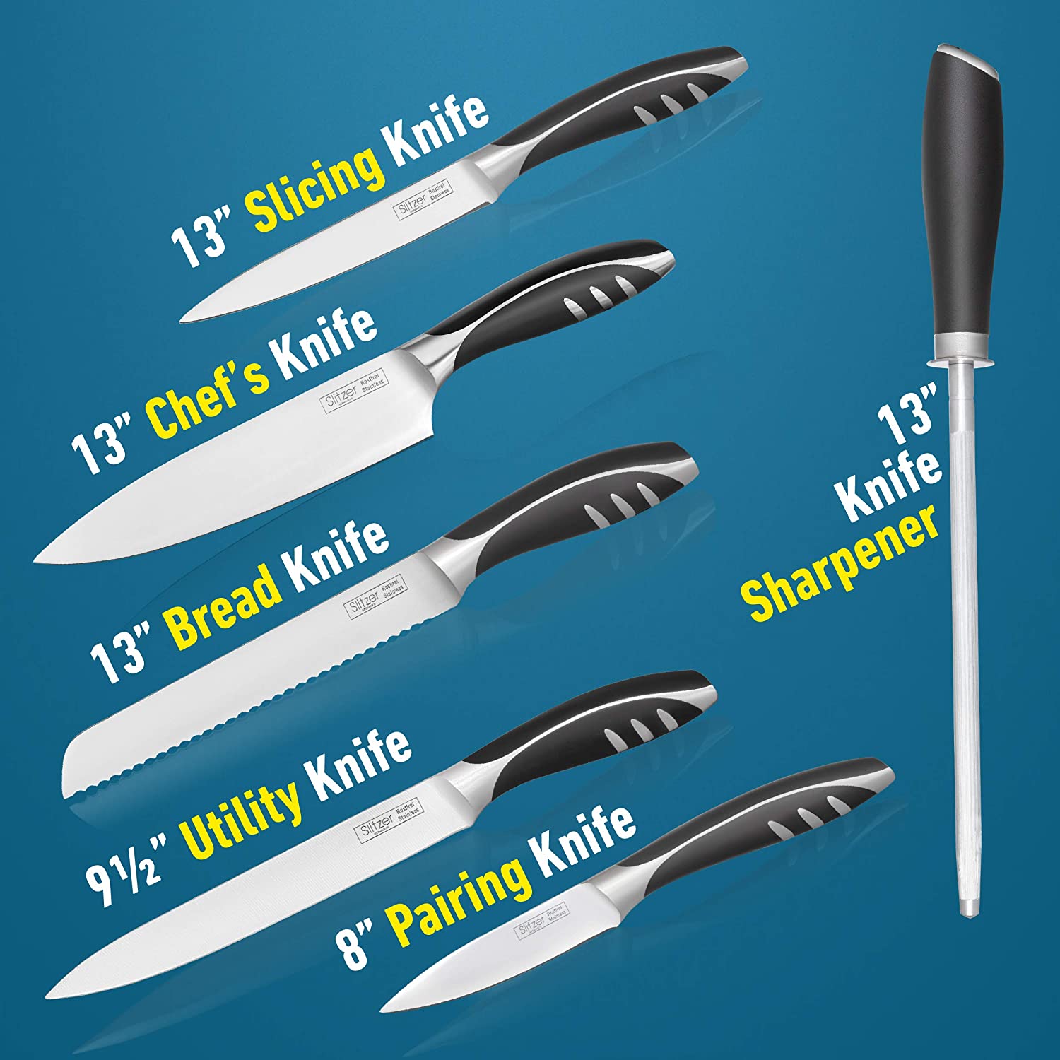 Slitzer Germany 7-Piece Chef's Cutlery Set, Ergonomically Designed, Professional Grade Chef Knives, With Travel Case