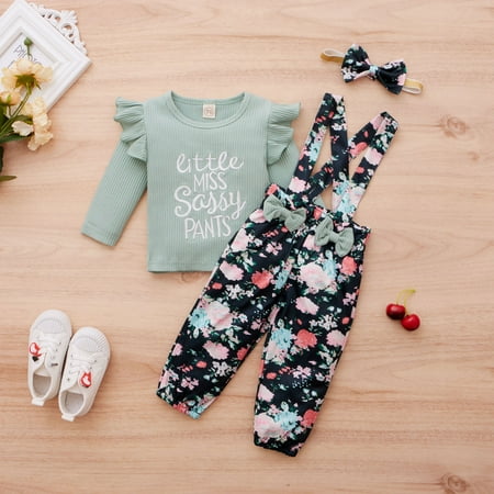 

QISIWOLE Newborn Baby Girl Clothes Infant Outfits Ruffle Sleeve Romper Bodysuit Floral Pants Headband Girl Outfits Sales