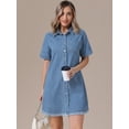 thumbnail image 3 of DARING DIVA Short Sleeve Denim Collared Button Front Jean Dress 2XL Light Blue, 3 of 7