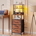 thumbnail image 3 of Satifur Tall LED Nightstand,Bedside Table with Charging Station,3 Fabric Drawers & Shelfs for Bedroom Living Room,Rustic Brown, 3 of 8