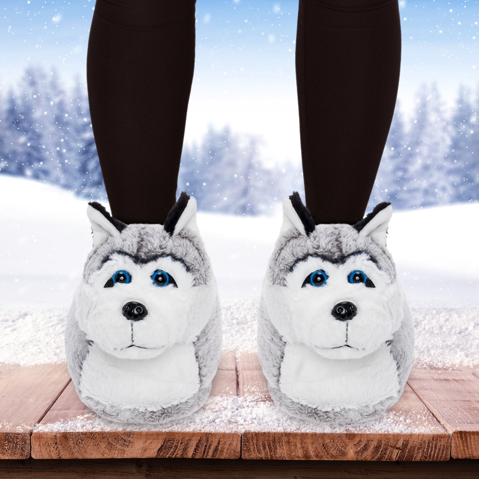 Silver Lilly Siberian Husky Slippers - Animal Slippers Novelty House Shoe (Grey / Black, X-Large) - Walmart.com
