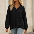 thumbnail image 7 of Otvok V‑Neck Loose Pullover Shirt, Women Waffle‑Textured Drop‑Shoulder Long‑Sleeve Casual Top, 7 of 7