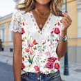 thumbnail image 4 of Blusas elegantes con cuello en V Pantalones cortos de encaje Camiseta de manga Trabajo de oficina informal Top básico suelto FLhrweasw Nuevo, 4 of 9