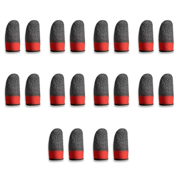 tredstone 10 Pairs Mobile Game Fingertip Sleeves Breathable Sweat-proof Elastic Gaming Covers 24Pin Knitting Portable Gamer Gloves Black Red