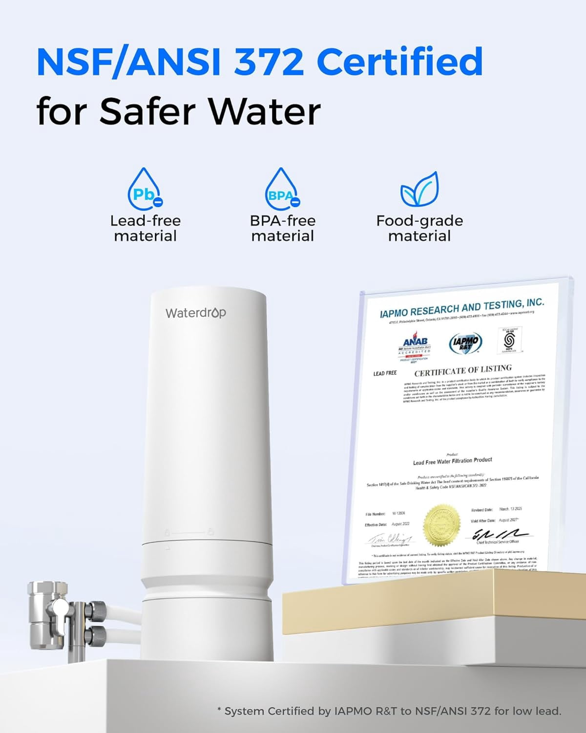 Restored Waterdrop Water Filter for Sink Faucet, 4000 Gallons Countertop Water Filter System and Filter Life Reminder, WD-CTF-06 (1 Filter) (Refurbished)