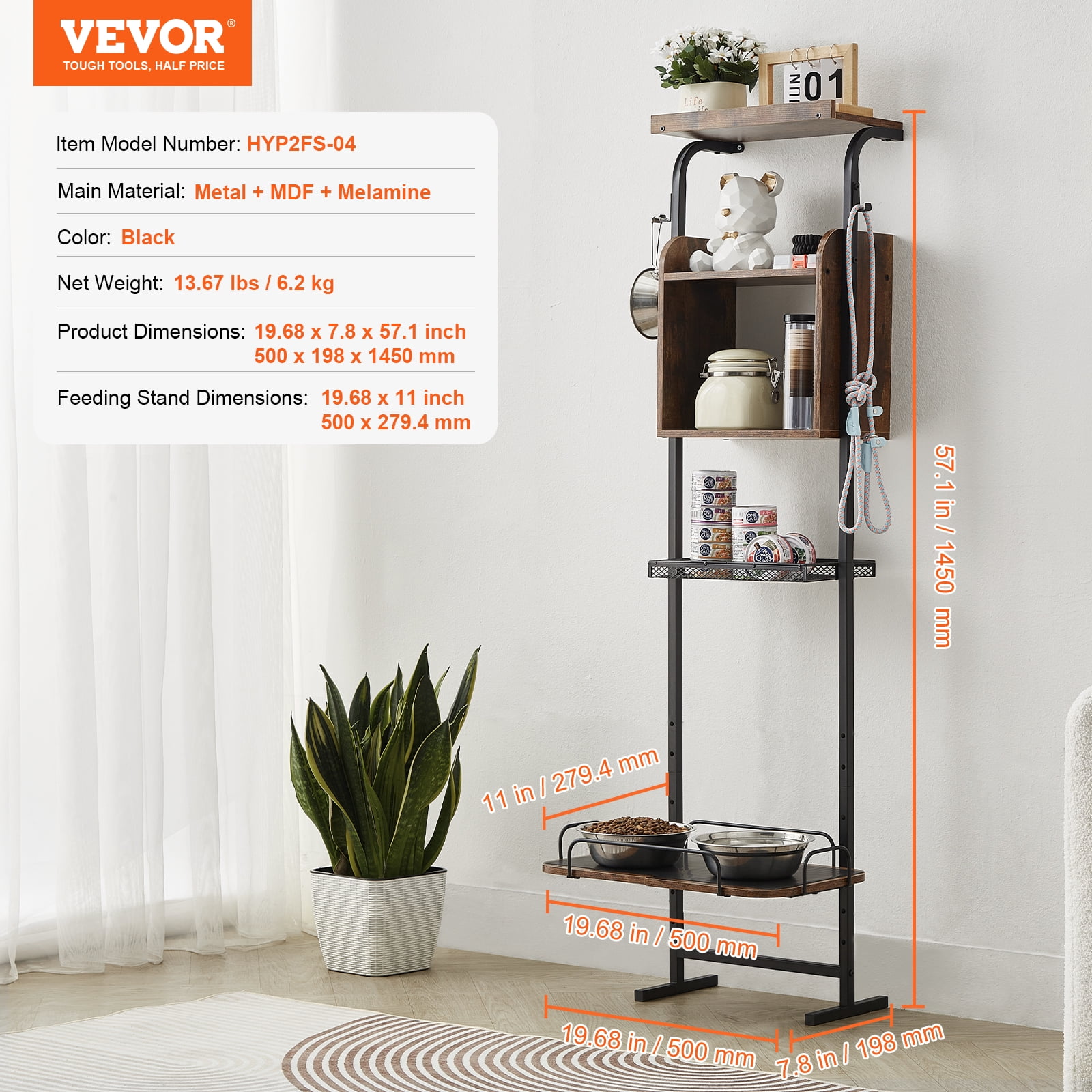 VEVOR Pet Feeding Station with Storage, Elevated Dog Bowls, Raised Dog Bowl Stand, Dog Food Storage and Feeder Station with Storage Shelves, Pet Toy Storage Organizer, for Large Medium Small Dogs