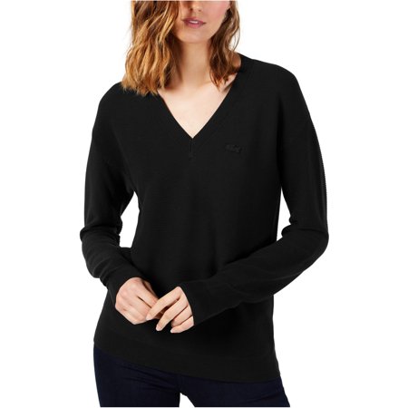 UPC 192536000897 product image for Lacoste Womens Ribbed V Neck Pullover Sweater, black, 32 | upcitemdb.com