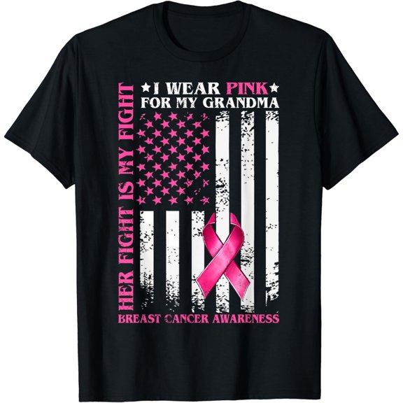 I Wear Pink For My Grandma Breast Cancer Mom American Flag T-Shirt