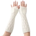 thumbnail image 2 of AURORA TRADE 1 Pair Winter Arm Gloves Solid Color Half Finger Knitting Twisted Texture Lady Mittens for Daily Wear, 2 of 8