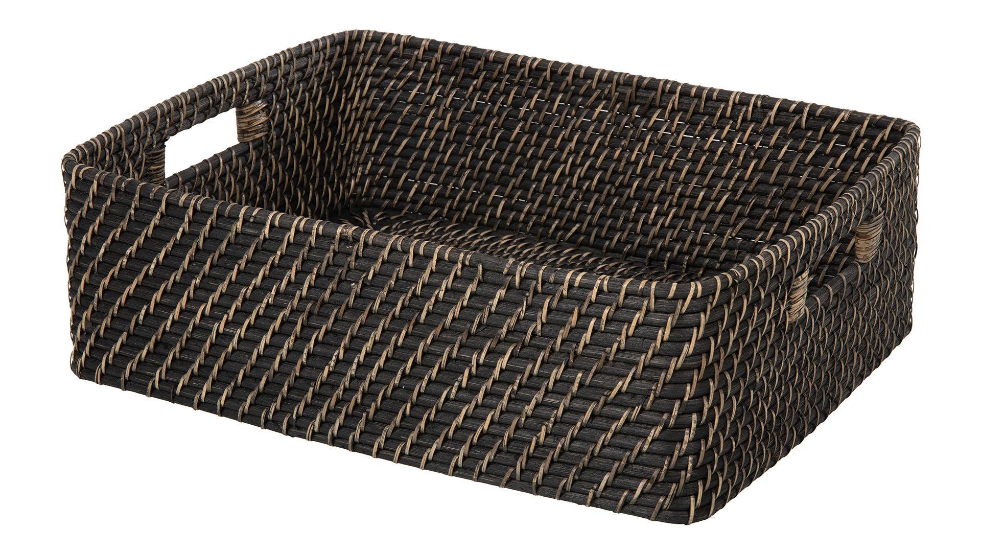 Kouboo Laguna Rattan Shelf Basket with Liner, Decorative Storage Basket, Organizer For Shelves, Black Wash