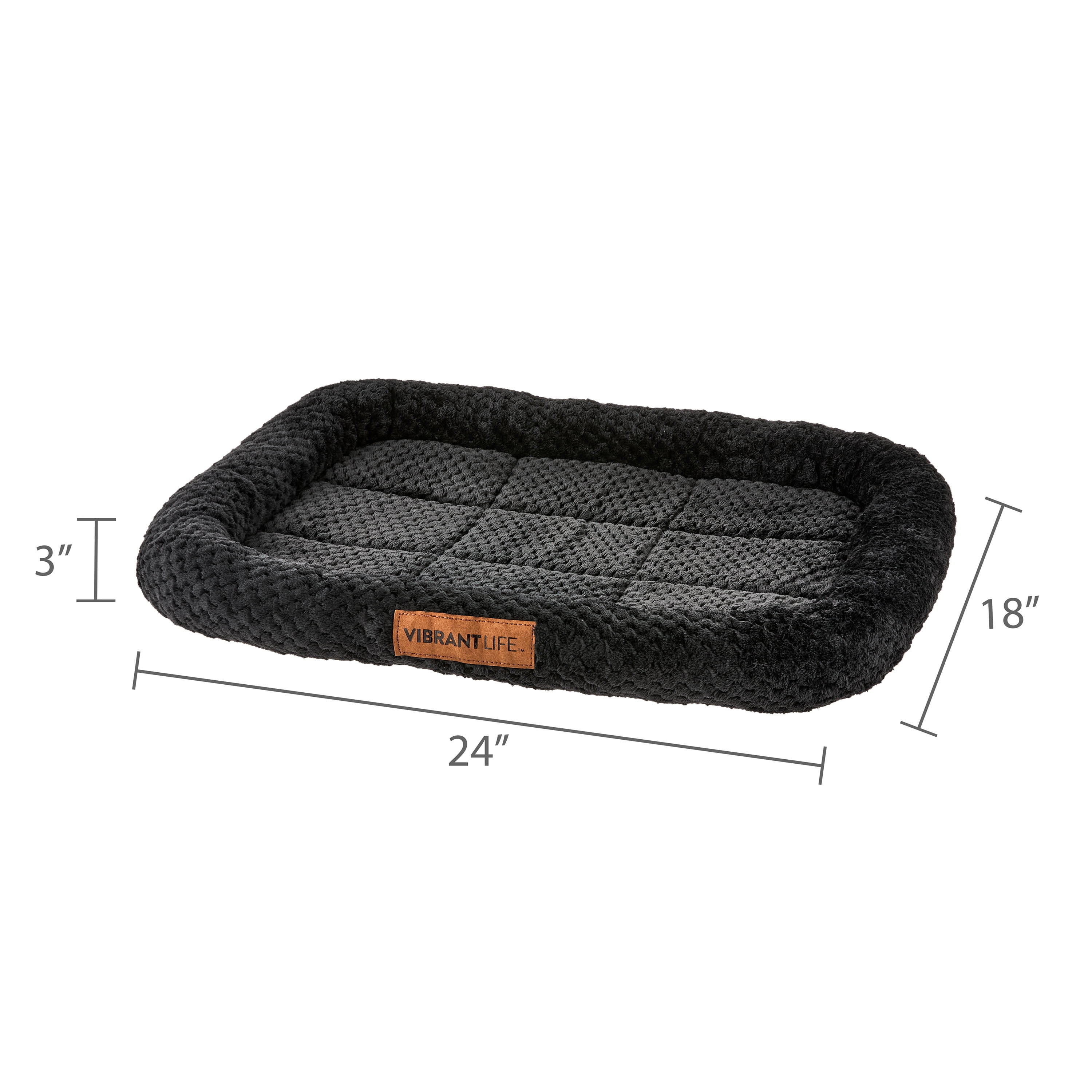 Vibrant Life Small Cozy Luxe Crate Mat Pet Bed, Dark Gray, 24" x 18"