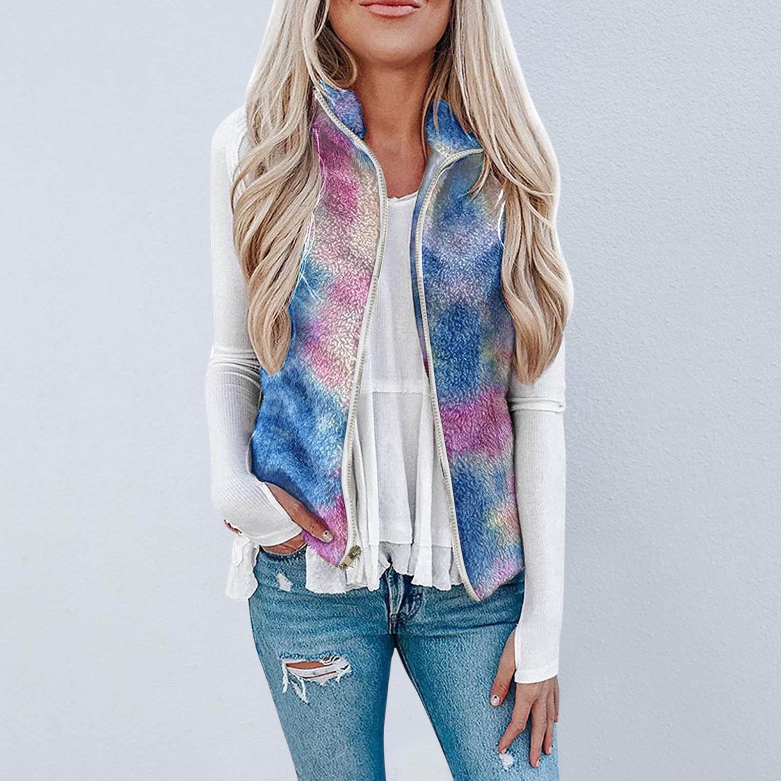 TIANZEN Coat For Womens Fuzzy Jacket Lightweight Vest Cozy Sleeveless Cardigan Zipper Outerwear With Pocket Corduroy Vest for Women Reversible Vest Lightweight Vests for Women