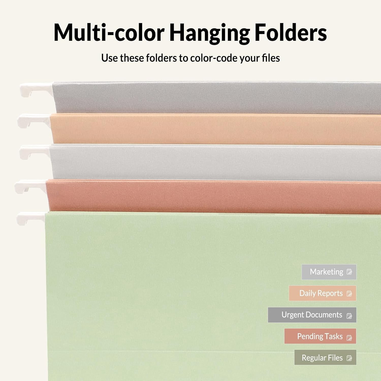 25 Count Hanging File Folders, Pastel Colors, Hanging File Folders Letter Size, Hanging Folders with 1/5-cut Tabs, Designed for Bulky Files, Filing Cabinets, Medical Charts