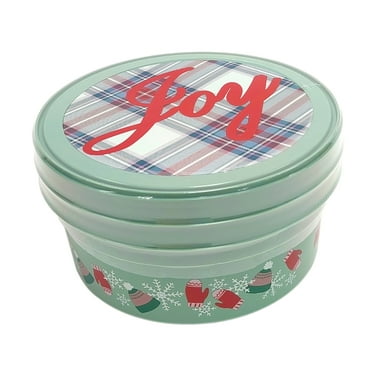 Holiday Time 2 Pack Round Plastic Green Treat Container, Holly Print, 7" x 2.6", 43 oz
