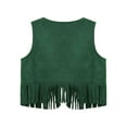 thumbnail image 2 of iiniim Baby Girls Faux Suede Tassel Vest Western Cowgirls Fringe Waistcoat Hippie Cardigan Jacket Green 3T, 2 of 5