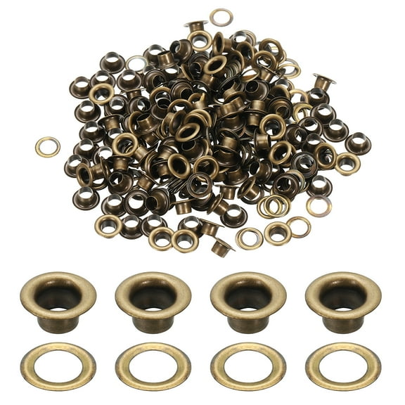 Uxcell 4mm/5/32" Metal Eyelets, Eyelets and Grommets Kit for DIY Project, Bronze 150 Pcs