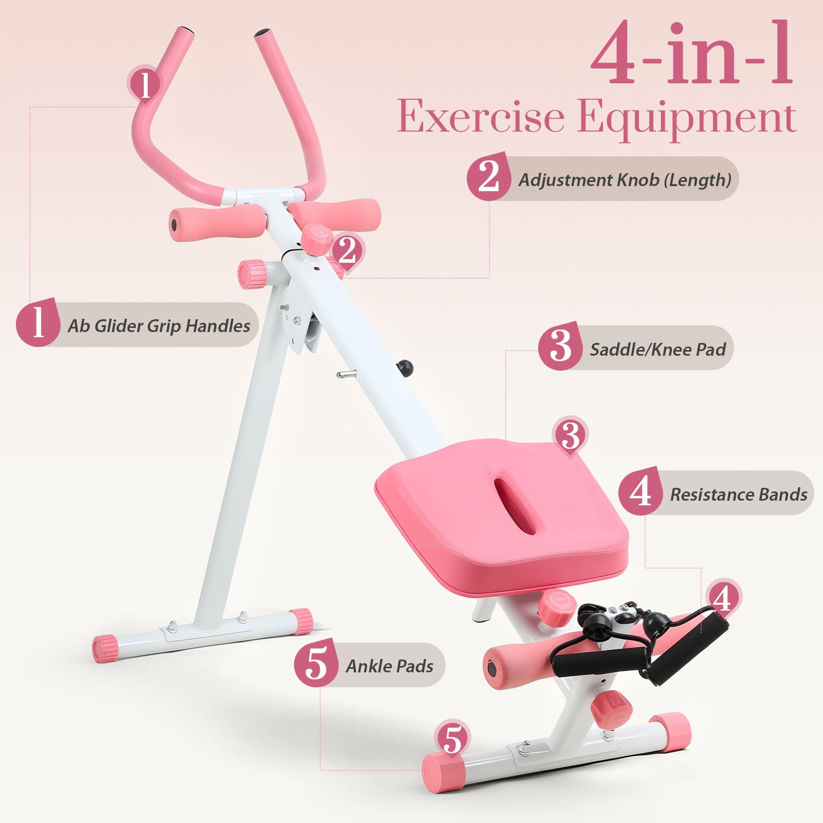 SHUO Y - Adjustable Ab Trainer Machine, Foldable Abdominal Workout Equipment with Resistance Bands, Exercise Machine for Home Gym