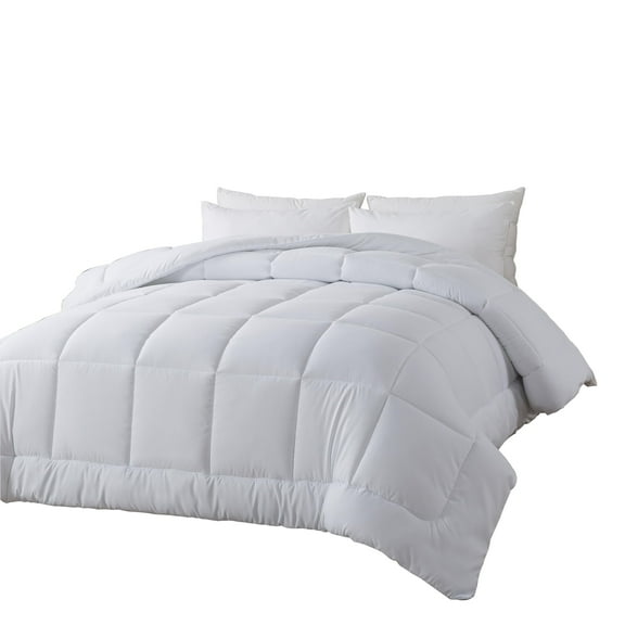 Lightweight Down Alternative Comforter Twin, All Season Bedding with Corner Tabs, Box Quilted Design for Warmth, Hypoallergenic Microfiber Fill, Machine Washable, White