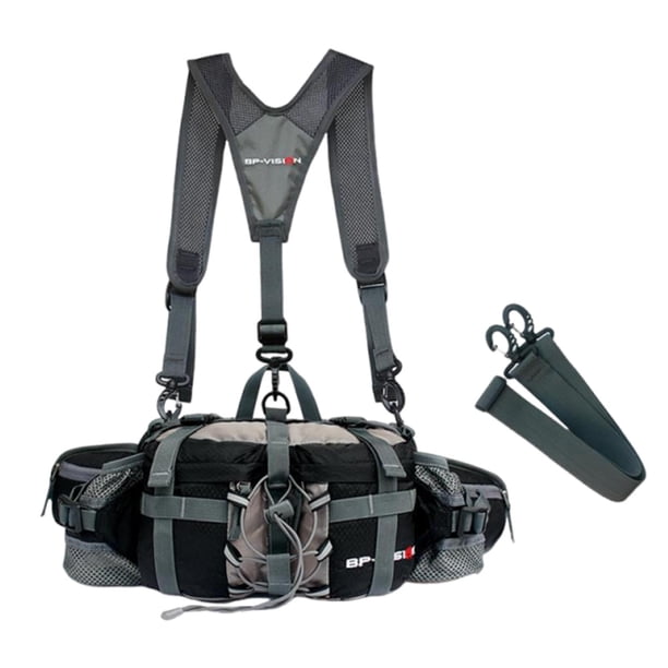 Apmemiss Hiking Fanny Pack with Water Bottle Holder & Double Shoulder Straps, Hiking Essentials for Men Women Waterproof Outdoor Waist Bag, Lumbar Backpack for Fishing Hunting Running Sports