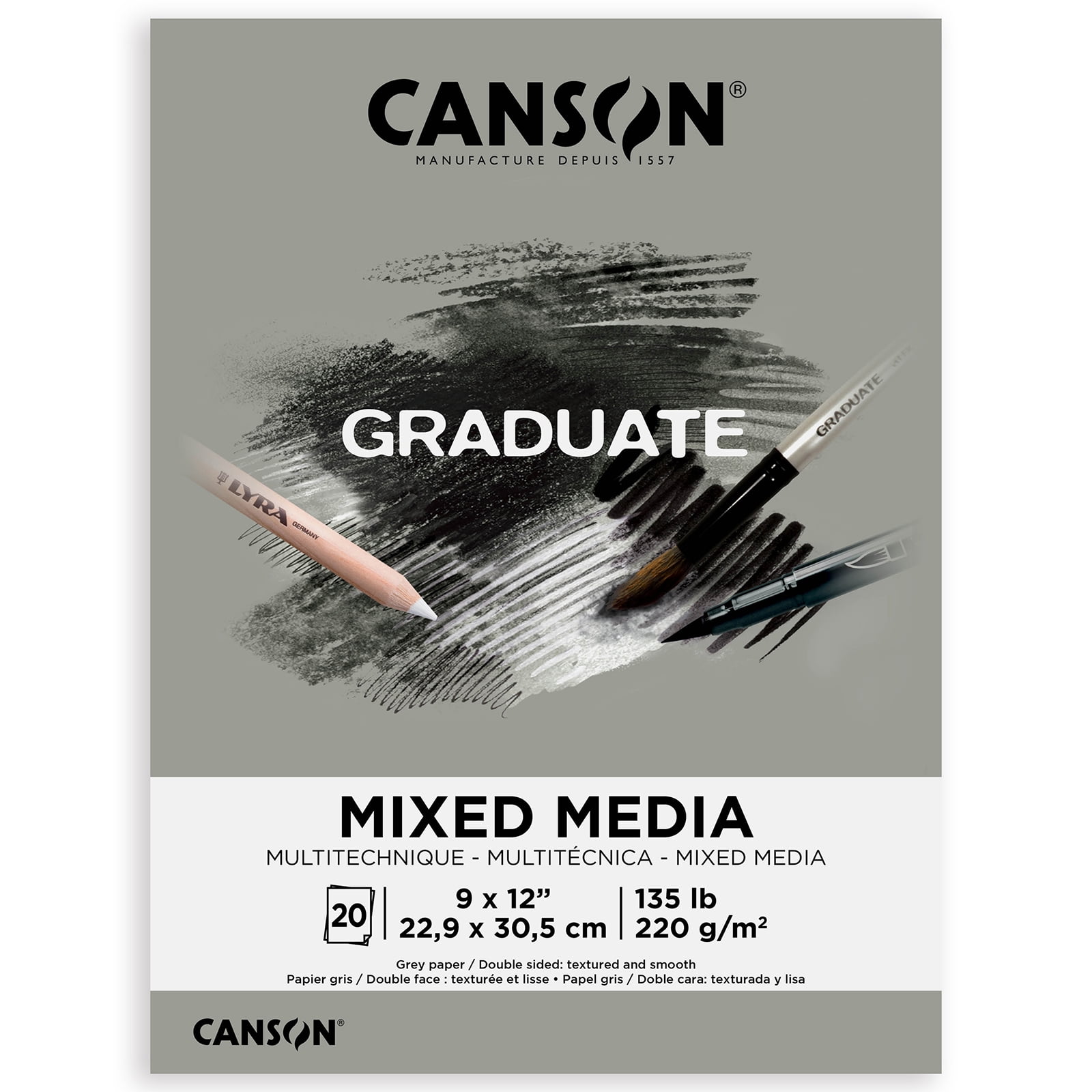Canson Graduate Toned Mixed Media Pad, Gray, 20 Sheets, 9 x 12 in, 2-Pack