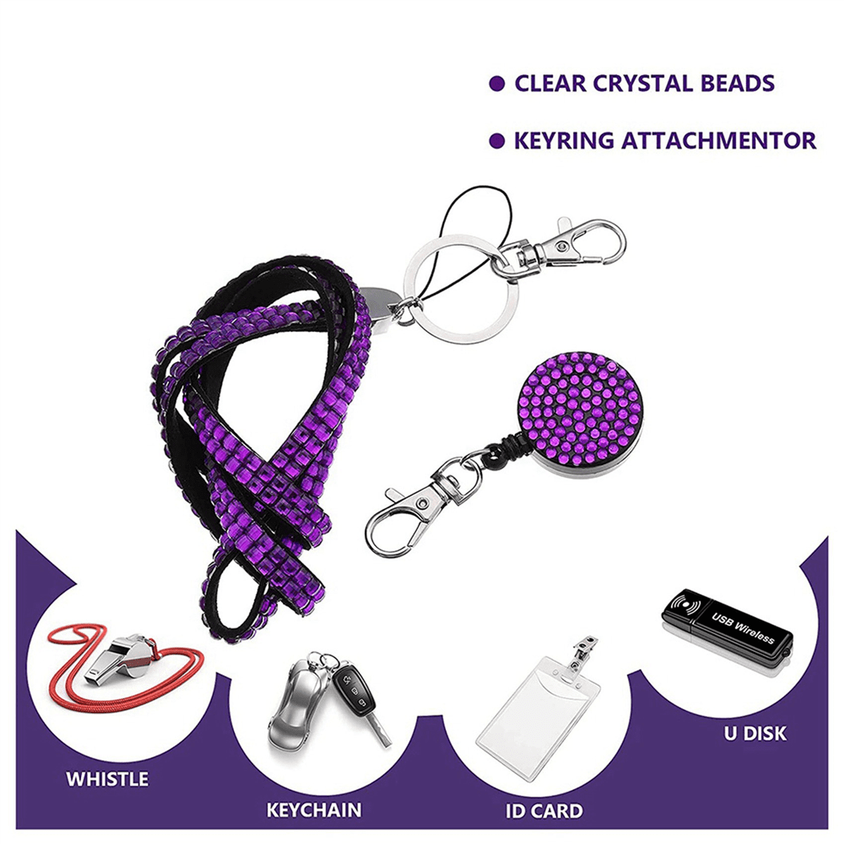 20 Sets Rhinestone Lanyard ID Card Holder Crystal Retractable Badge Reel Rhinestone Neck Lanyard Card Holder