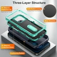 thumbnail image 3 of for iPhone 12 Case / iPhone 12 Pro Case Kickstand Durable 3-Layer Military Grade Protective Cover Hybrid Silicone Heavy Duty Rugged Shockproof Screen Lip Raised Protection Case, Darkblue+Mint, 3 of 8