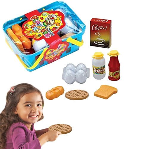 Dazzling Toys 10 Pc Pretend Play Food Basket Set Kids Breakfast Lunch