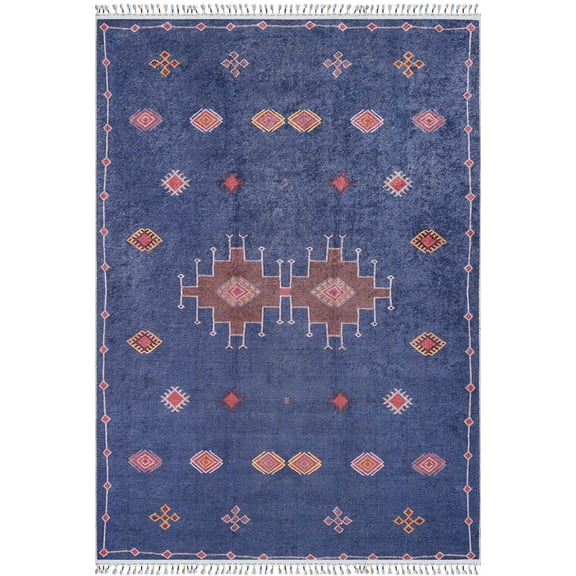 Miedzychod Navy Medallion Polyester Area Rugs for Living Room Washable Rugs Boho Moroccan Area Rug Soft Geometric Bohemian Carpet Distressed Indoor Rug for Bedroom Dining Room Office Nonslip Rug