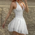 thumbnail image 5 of DPTALR Robe Tunique Sans Manches pour Femmes, Col en V Profond, Dos Nu, Unie, Mini, 5 of 5