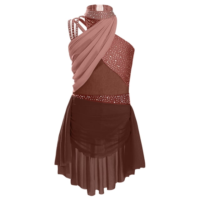 Oyolan Robe Justaucorps Dos Croisé Sans Manches pour Filles, Danseuse de Ballet, Marron 8
