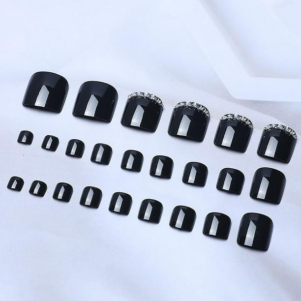 Uñas De Los Pies Falsas Uñas De Los Pies Falsas De Color Sólido Uñas De Los Pies Falsas De Cubierta Completa Corta Cuadradas De Moda Negras Brillantes Para Mujeres Y Niñas 72 Piezas