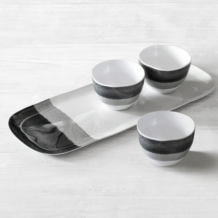 Better Homes & Gardens Outdoor Melamine Neutralis Appetizer Tray with Dip Bowls
