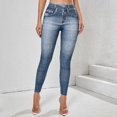 thumbnail image 2 of Women's High Waist Denim Look Jeggings, Stretchy Faux Jeans Leggings with Tummy Control, Skinny Fit Pull On Pants for Yoga Gym Workout Daily Wear Light Blue XXL, 2 of 5