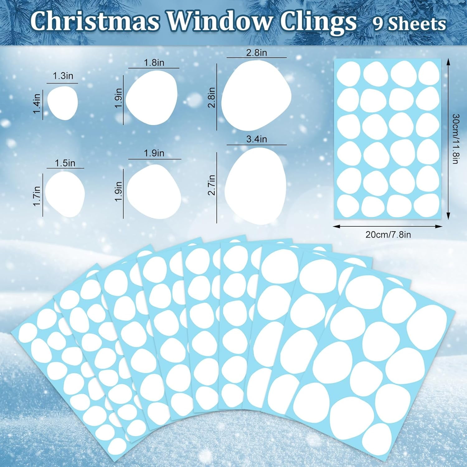 214 pcs Christmas Window Clings Double-Sided White Xmas Snowdrop Irregular Window Stickers Winter Holiday Window Decals, 9 Sheets