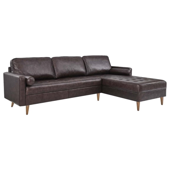 Pemberly Row 98" Modern Style Leather Sectional Sofa in Brown