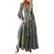 thumbnail image 3 of Vestido De Mujer Bohemio vestido largo botón dama Maxi vestido estampado manga acampanada traje de playa Cgtredaw Verde M para Mujer, 3 of 6