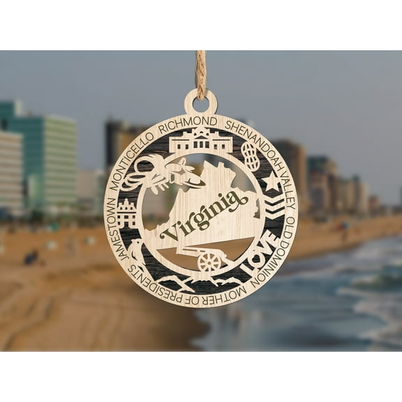 The Cabin Woodworker - Baltic Birch Wood - Virginia State Ornament - Solid Backing
