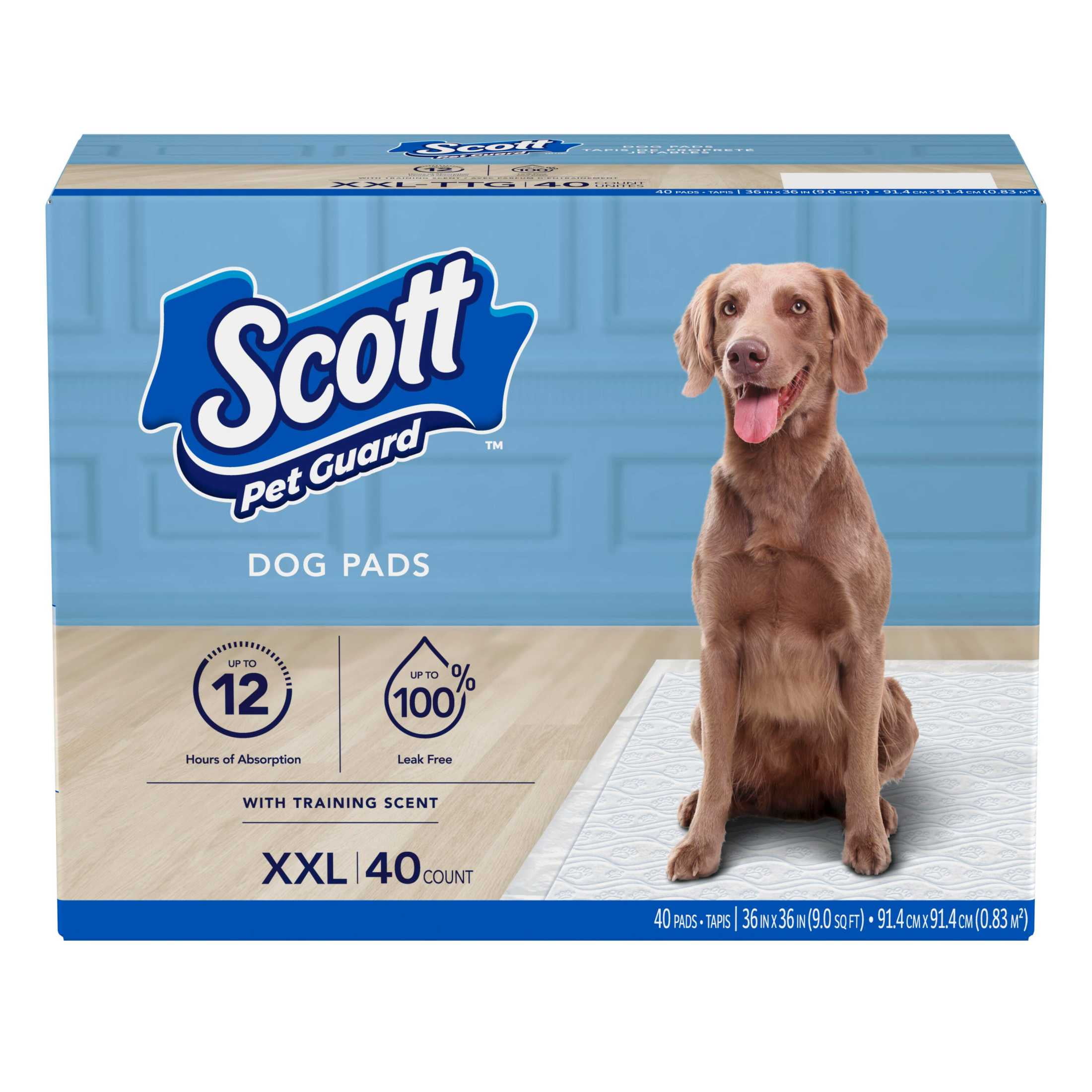 Scott Pet Guard Dog Pads - Dog Training Pee Pads for Large & Extra Large Dogs - Up to 12 Hour Absorbent Odor Control - Easily Disposable Dog Pee Pads - Size XXL - 36" x 36" - 40 Pack