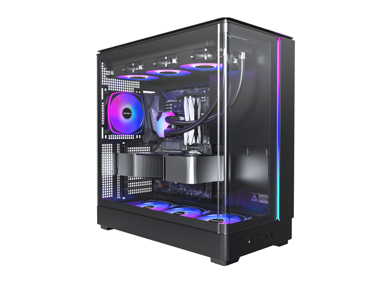MONTECH KING 45 PRO KING45PB ATX PC Case, Curved Panoramic Glass, 4 ARGB PWM Fan Pre-Installed