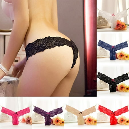 

harmtty Sexy Women Lace Bowknot Panties See-through Briefs Underwear Thongs G-String